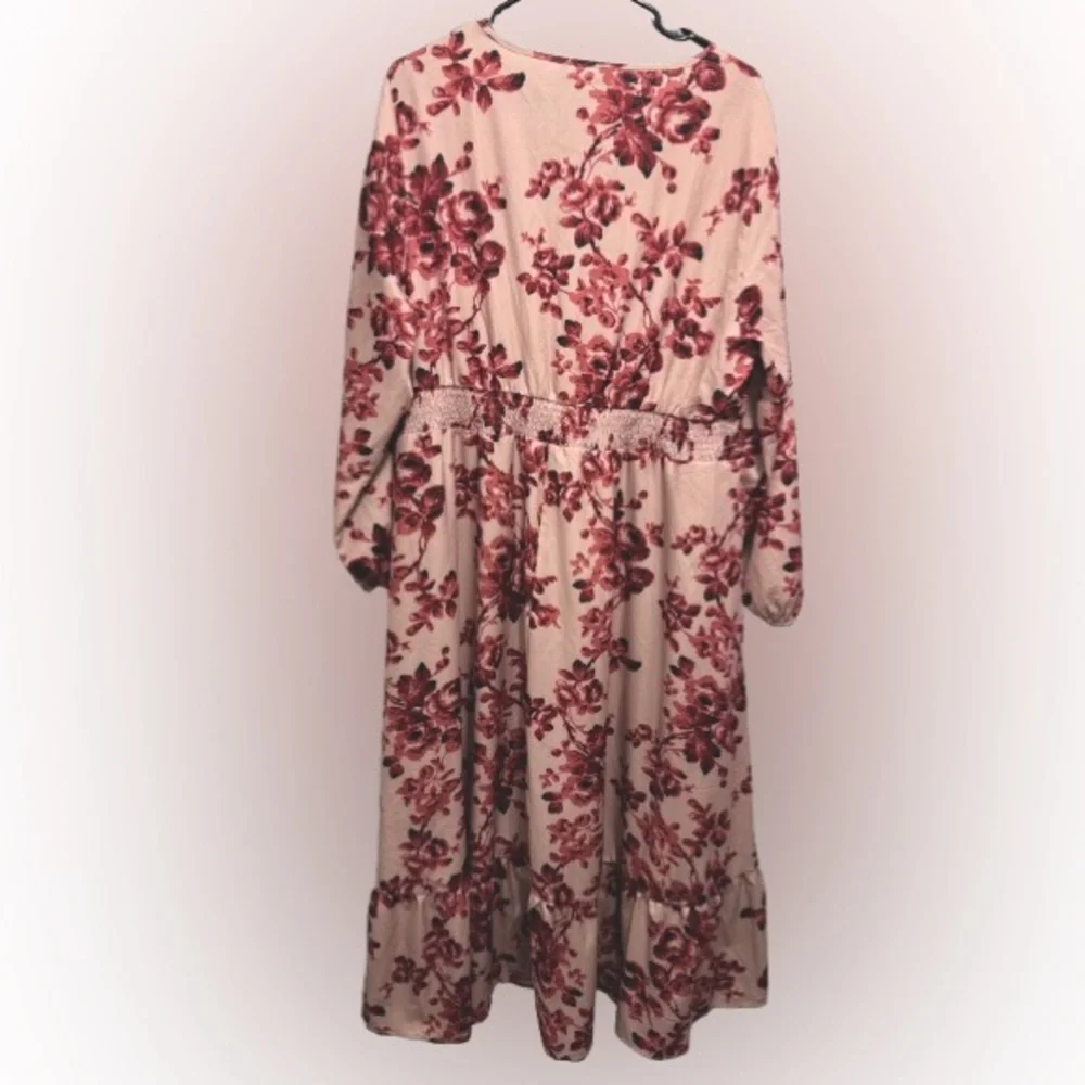 floral faux wrap, lantern sleeve, pockets, midi dress sz 18-20 - Picture 3 of 7